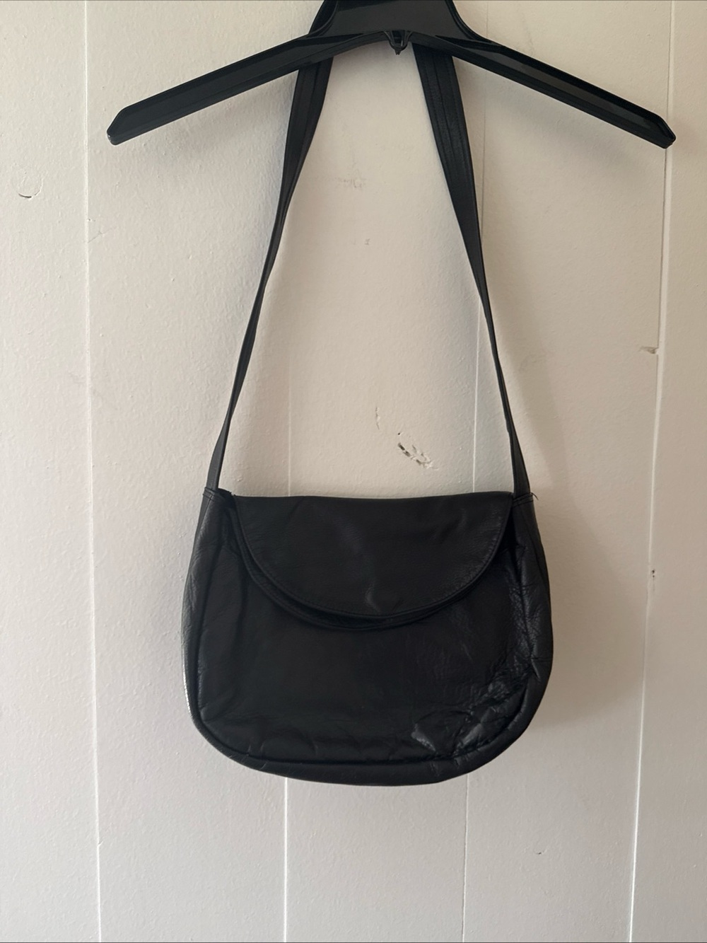Crescent fold over Leather Crossbody Purse Handmade USA Ohio